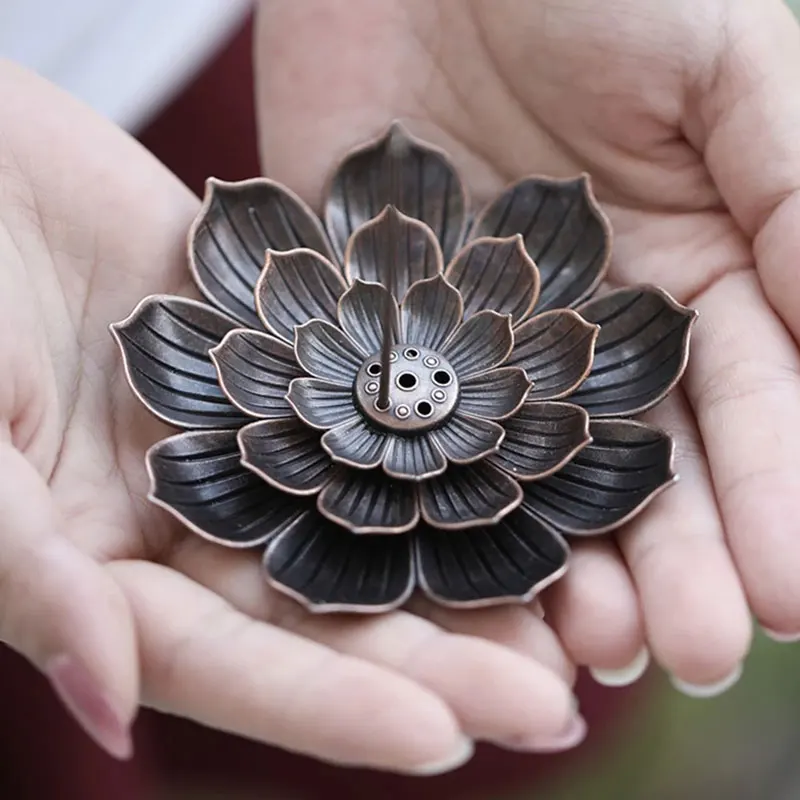 

New Lotus Shaped Incense Plate Alloy Incense Burner Stick Censer Household Yoga Studios Buddhism Nasturtium Incense Line Holder