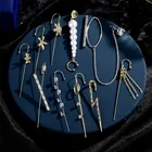 Винтажные радужные серьги-гвоздики с кристаллами женские, золотая цепочка с жемчугом, Кафф, ювелирные изделия, 2021