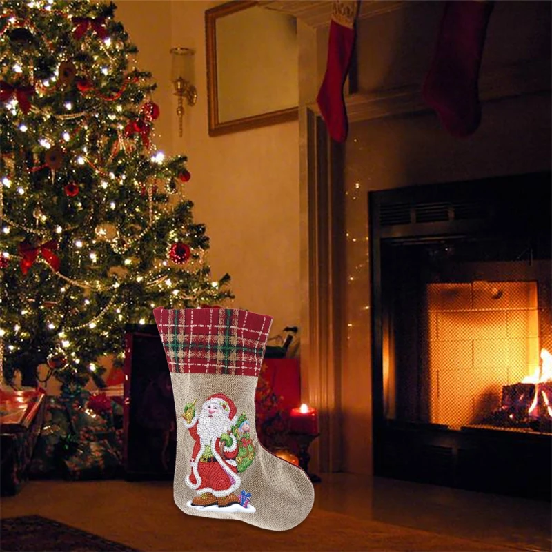 

Christmas Stocking Santa with Bag 5D Rhinestone Painting Embroidery DIY Craft