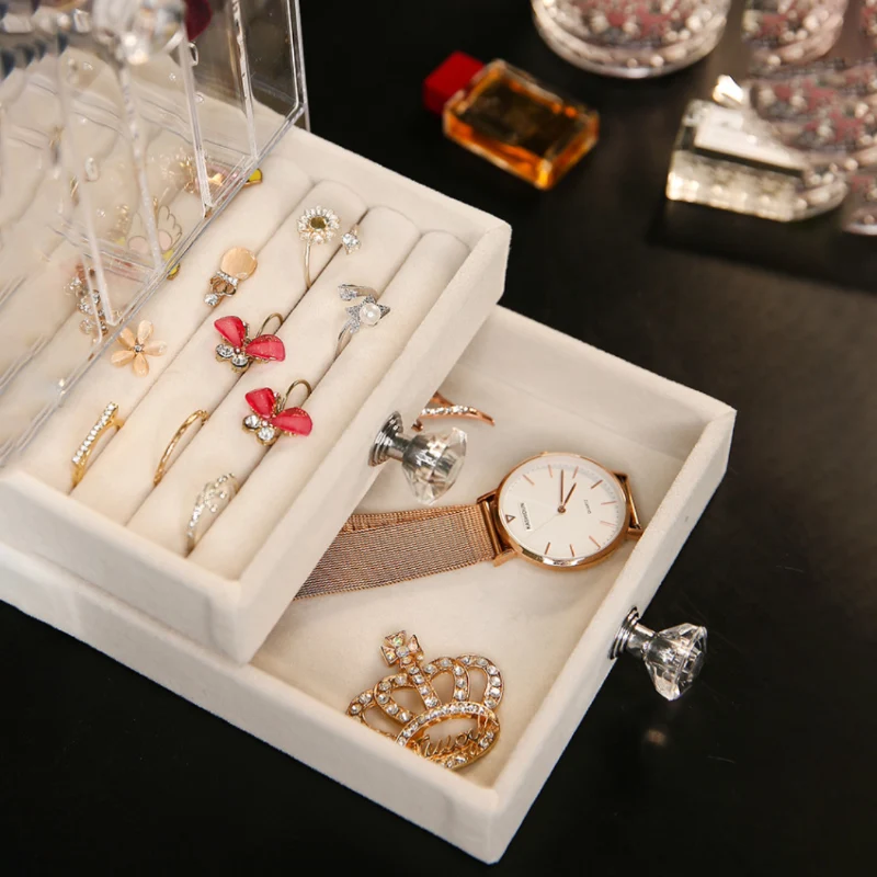 transparent acrylic jewelry storage box case jewelry organizer for womens necklace ring display stand dresser dustproof rack free global shipping