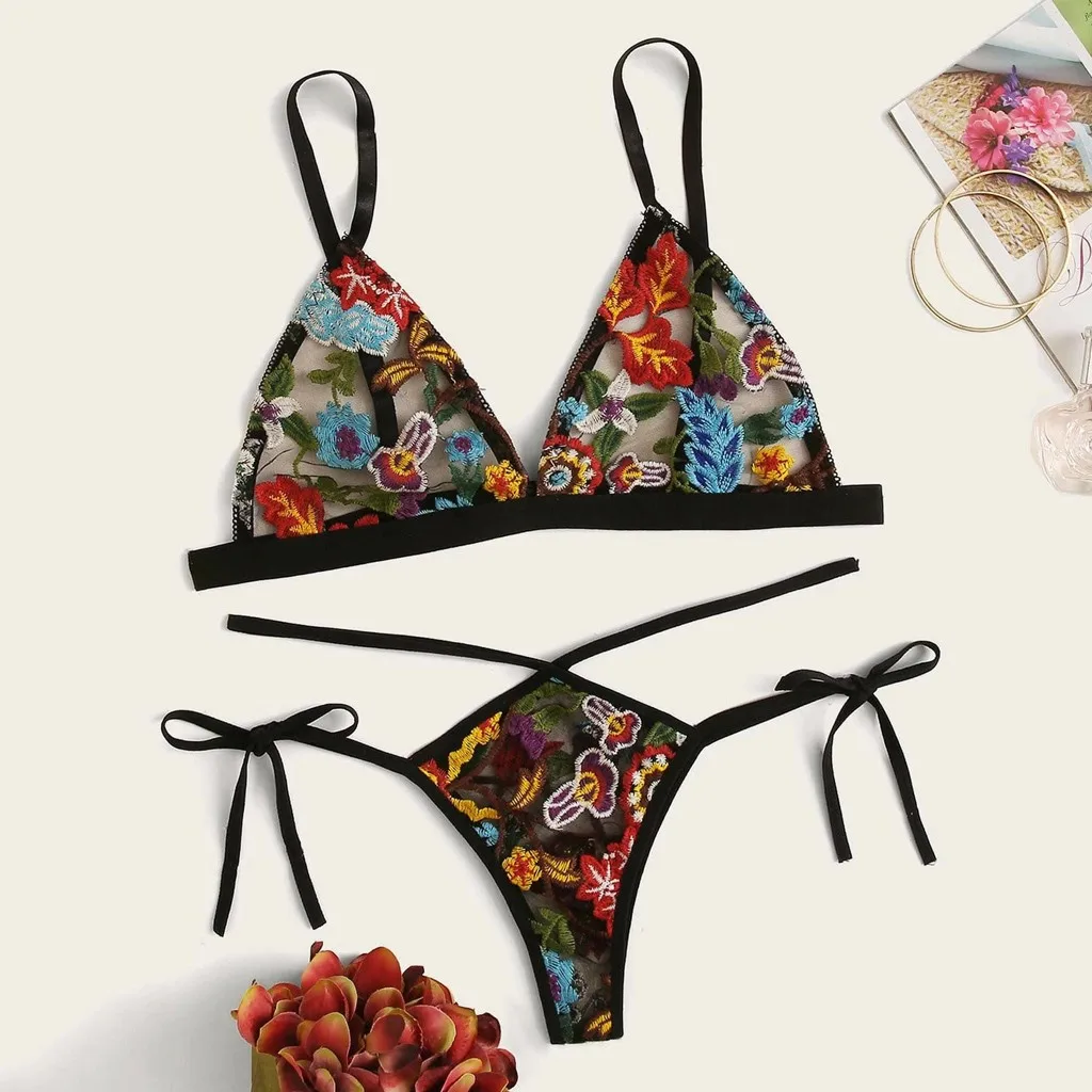 

Sexy Lingerie Set Women's Underwear Lace Bra Tops Panties See-Through Underwear Set Embroidery Erotic Lingerie lenceria