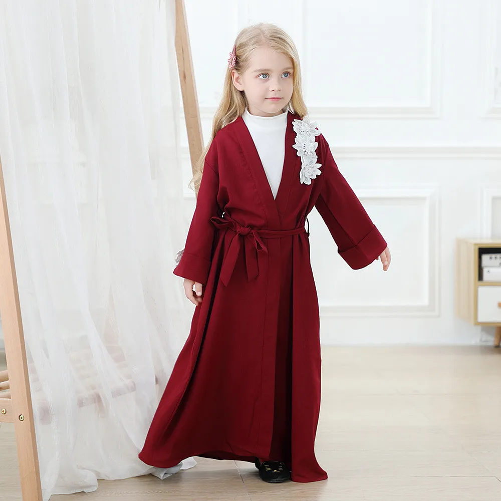 

Кимоно для девочек, свободная повседневная мусульманская абайя, с аппликацией, модный Дубайский кафтан на Ближнем Востоке