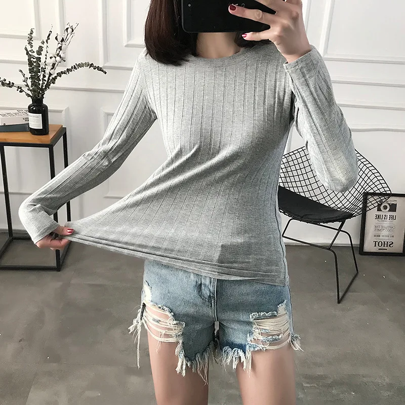 

The new long-sleeved tops women's elastic stripe cotton T-shirt slim comfortable shirts