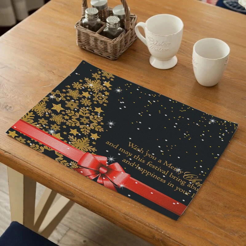 SEAAN Dark Christmas Decor Tableware Durable Dinner Table Placemat Tea Party Kitchen Accessories Bowl Cup Pads Drink Coasters