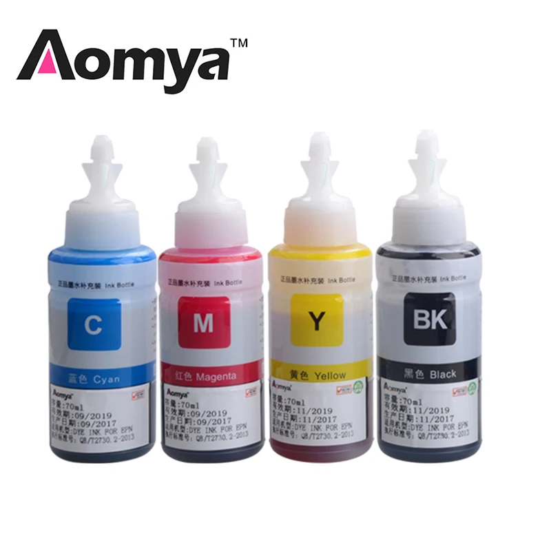 Impressora de Tinta Corante para Epson Kit de Recarga de Tinta Aomya L300 L100 L110 L200 L210 L120 L130 L1300 L220 L310 L365 4*70ml L486 – L355