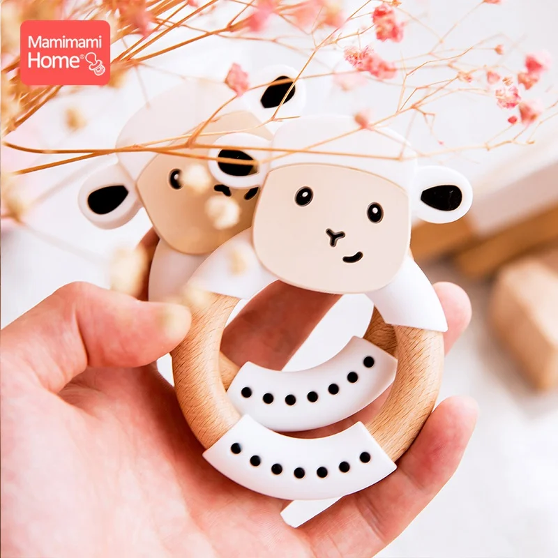Mamihome Baby Wooden Teether Animal Ring Silicone Rodent Beech Wooden Blank Rabbit Ears baby products Toys Pacifier Pendant Gift