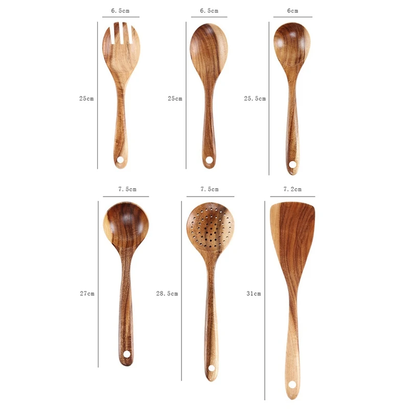 1PC Handmade Natural Teak Wooden Cooking Utensils Organic Spoons For Tools for Kitchen Nonstick Cookware | Дом и сад