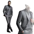 Модные красивые темно-серые мужские костюмы, блейзер для жениха, свадебные костюмы для лучших мужчин, приталенный мужской смокинг (пиджак + жилет + брюки)