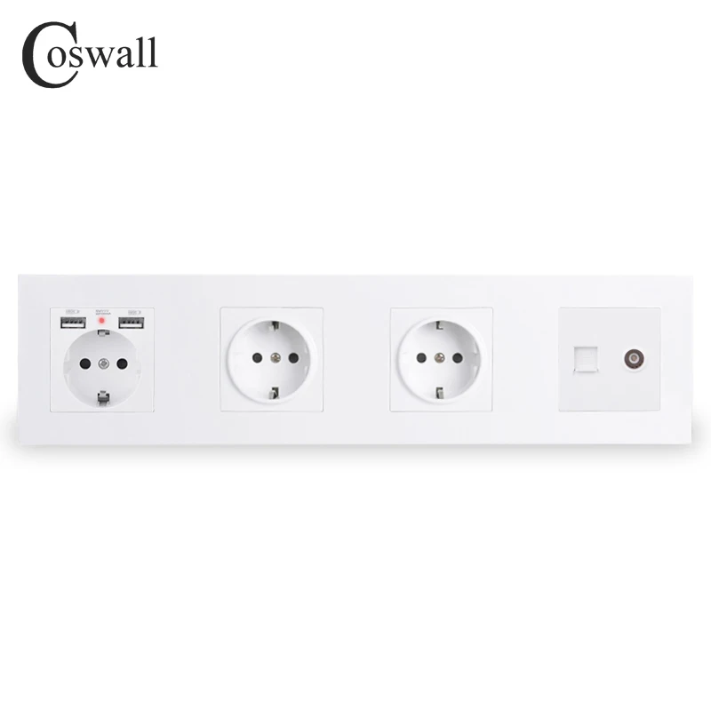 Тройная Розетка COSWALL с заземлением европейская розетка двумя USB портами для