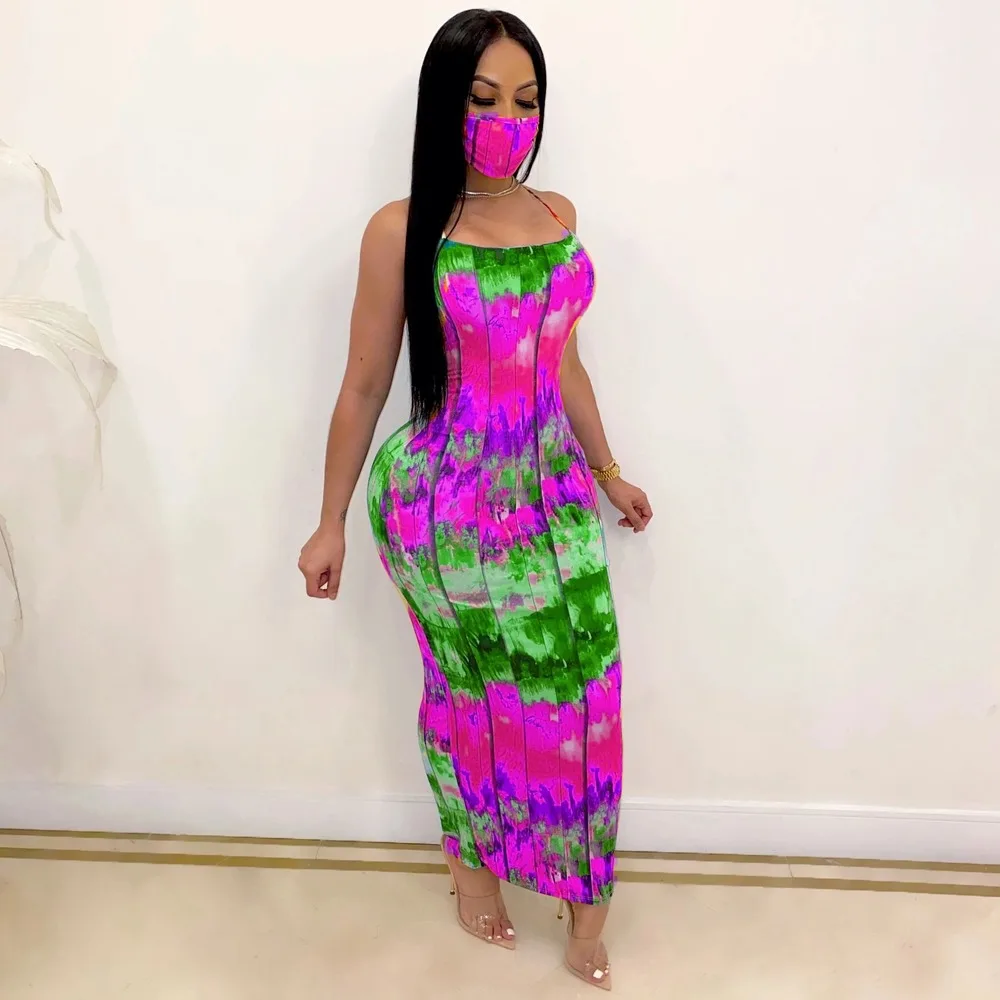

Sexy Backless Long Dress Women Back Bandage Strapless Sundress Tie Dye Fashion Printed Night Party Clubwear Summer Dress 2020