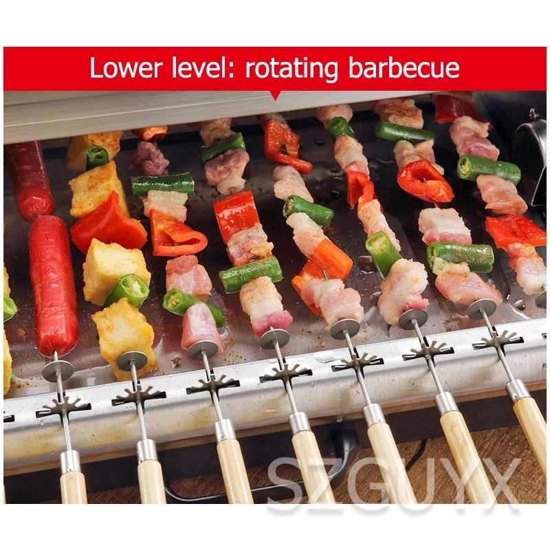 Household automatic rotating smokeless home barbecue hot dog automatic rotating barbecue machine mutton skewers barbecue machine enlarge