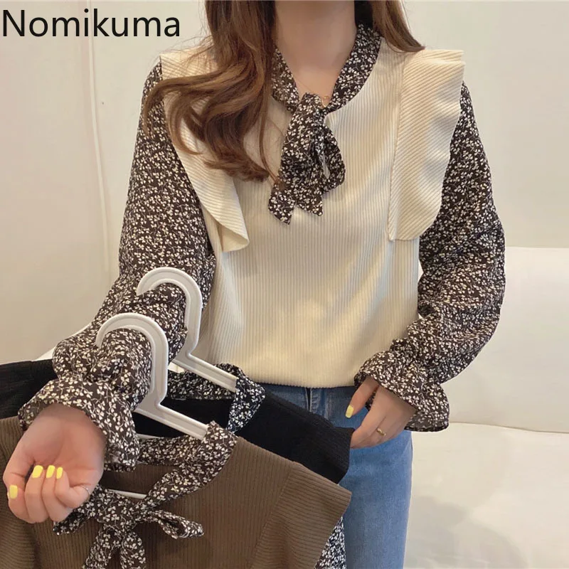 Nomikuma Осенние новые корейские шикарные рубашки женские имитация двух частей