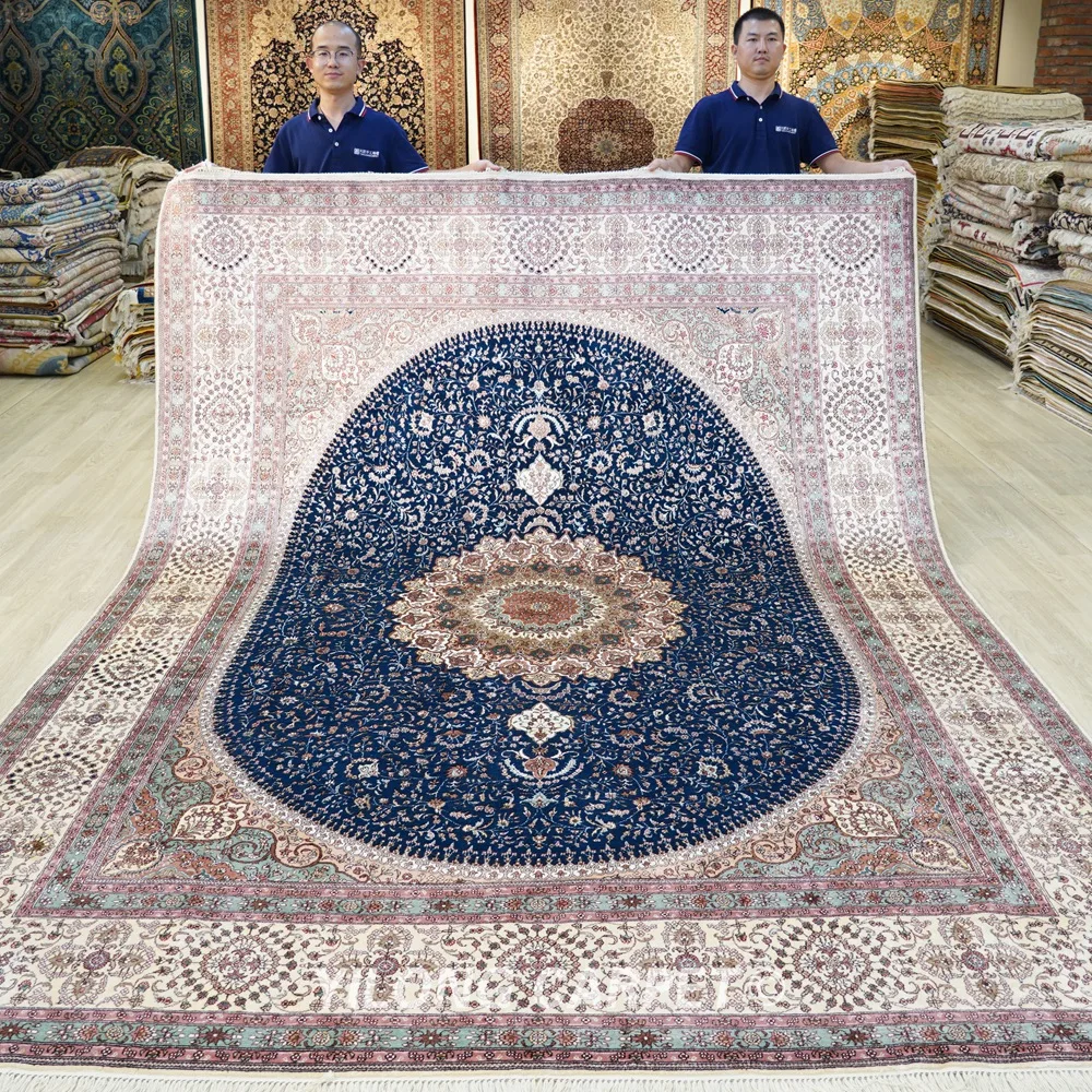 

8'x10' Blue Medallion Handmade Silk Persian Carpet Living Room Luxury Rug (WY323A)