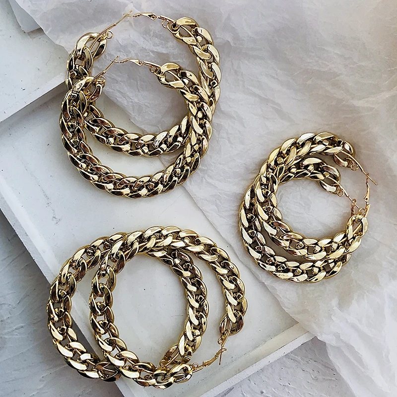 

FLASHBUY Trendy Big Alloy Hoop Earrings for women 2020 Gold Circle Round Metal Hoop Eearrings Fashion Jewelry wholesale Hot Sale