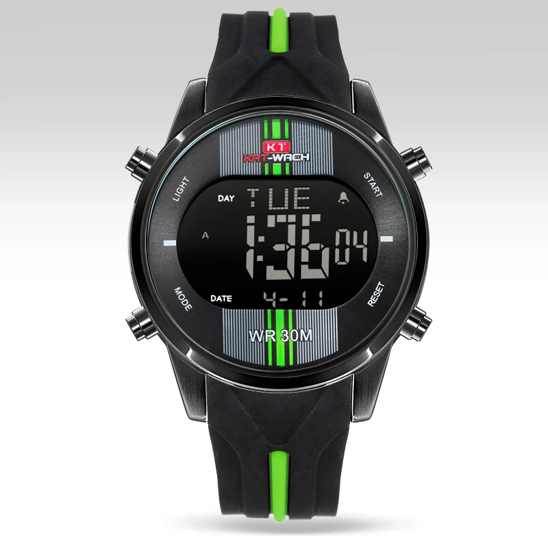 KT716green KT716 модные брендовые часы мужские спортивные часы водонепроницаемый светодиодный цифровой кварцевые мужские военные наручные часы Relogio Masculino - Цвет: KT716green