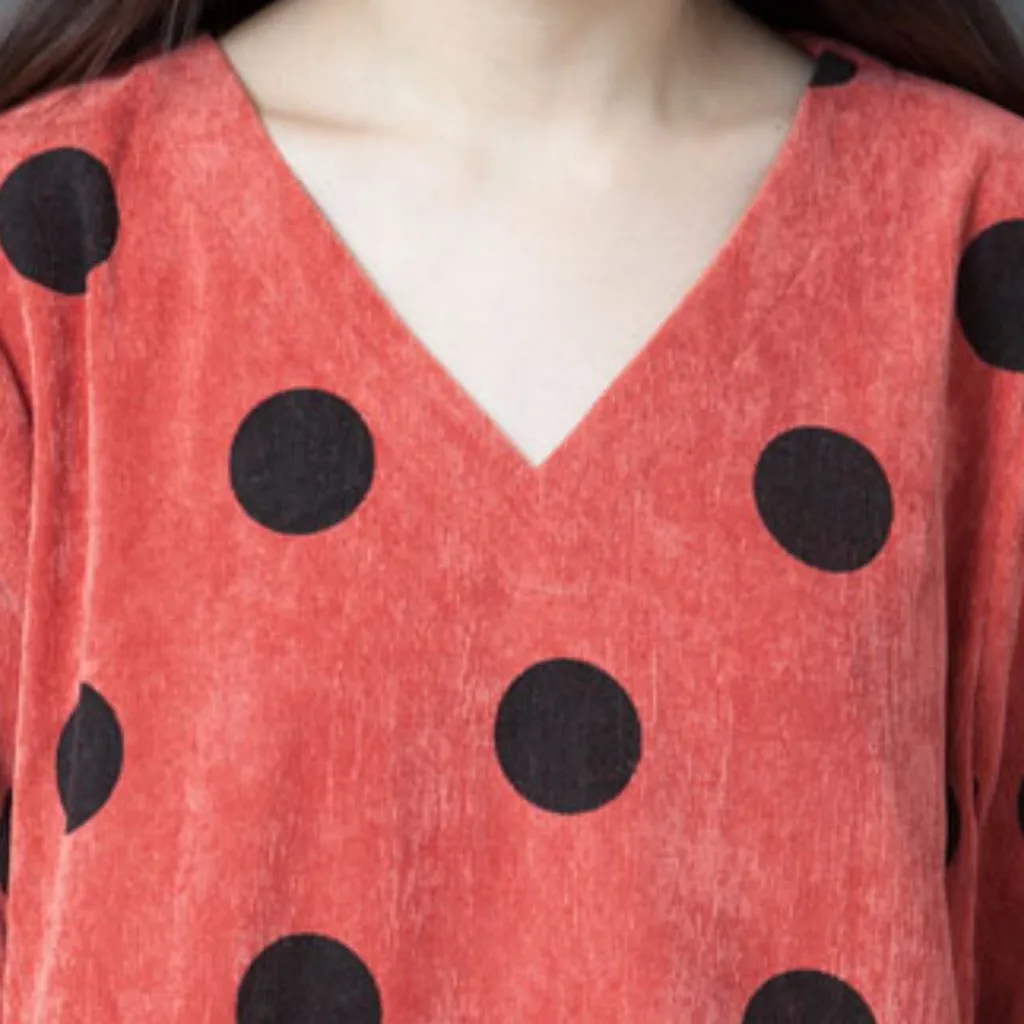 Повседневное платье в горошек для девушек осеннее средней длины с