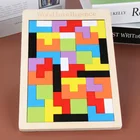 Красочная 3D головоломка, деревянная математическая игрушка танграмма, игра тетрис, детская Дошкольная Волшебная интеллектуальная обучающая игрушка для детей