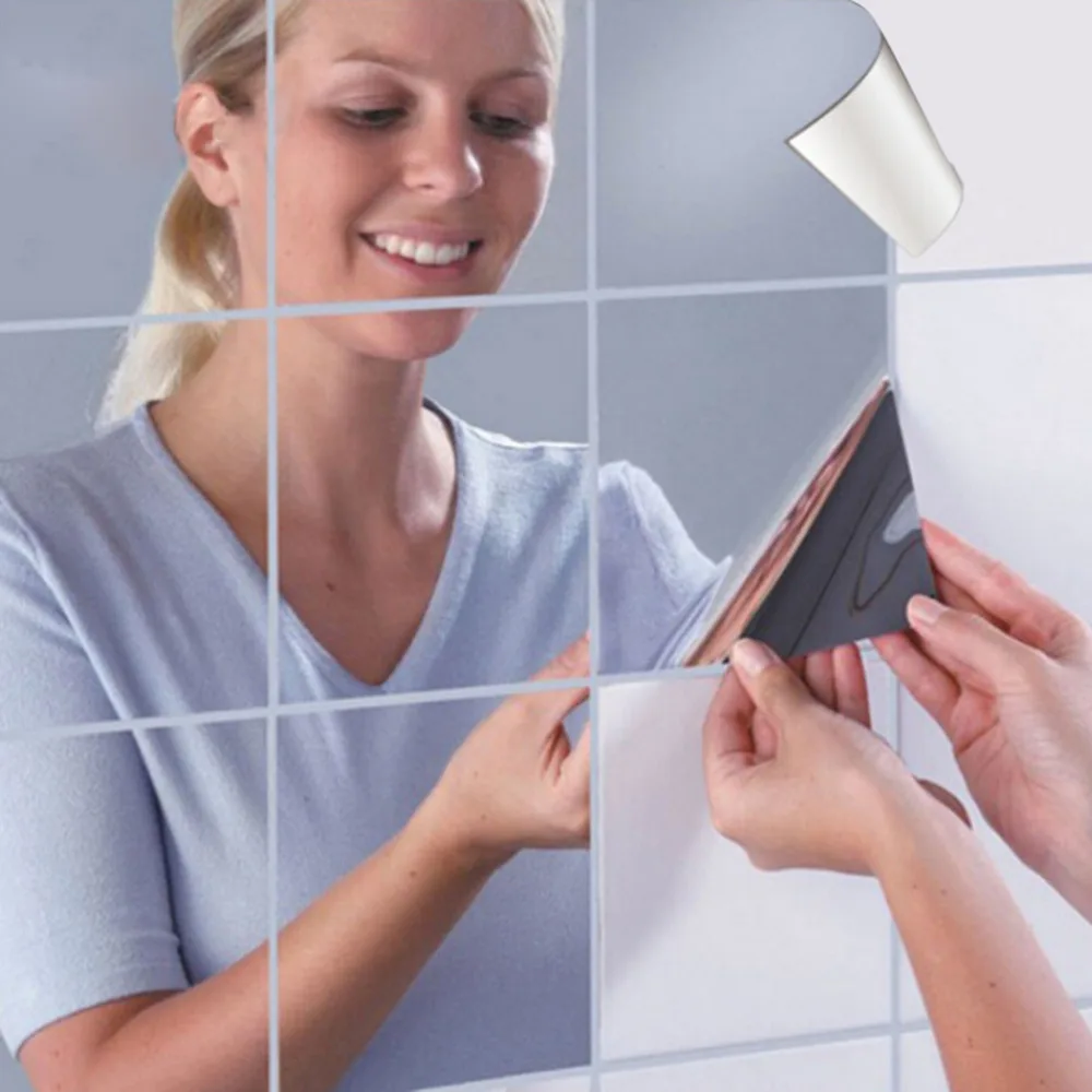 9 шт. квадратные зеркальные настенные 3D наклейки | Дом и сад