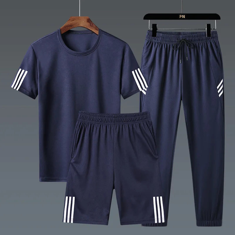 

Casual Men Tracksuit Summer Autumn Men Set Fitness Suit Sporting Suits Short Sleeve T Shirt Shorts Quick Drying 3Piece Set 8XL