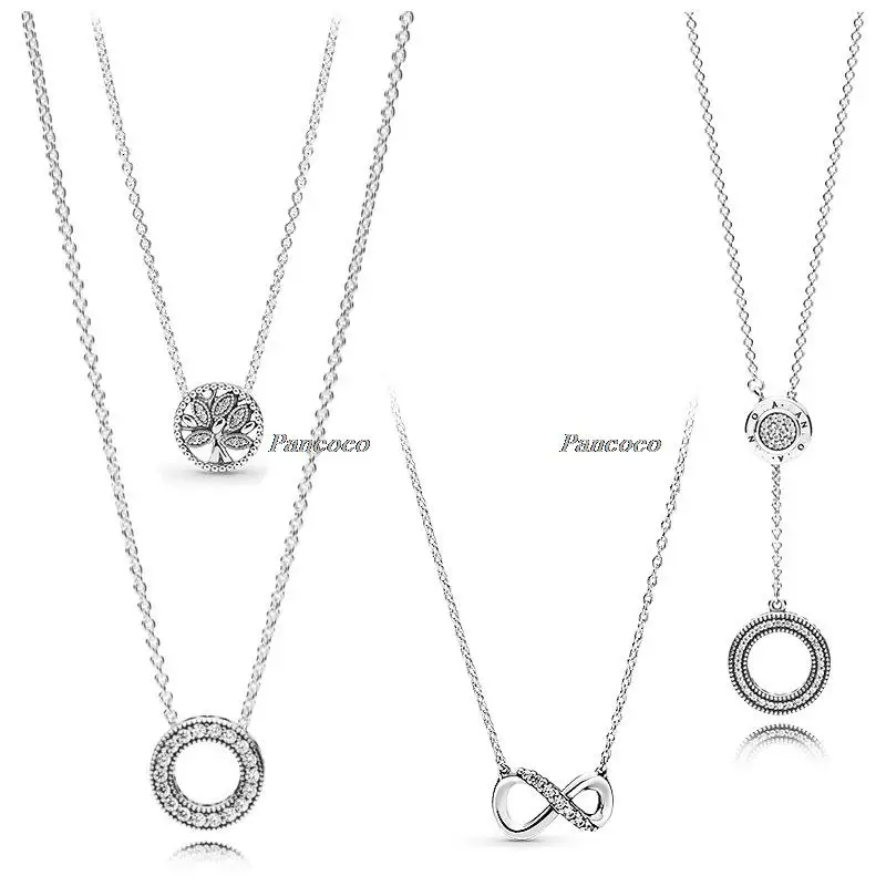 

Authentic 925 Sterling Silver Sparkling Infinity Collier With Crystal Necklace For Women Wedding Party Pandora Jewelry