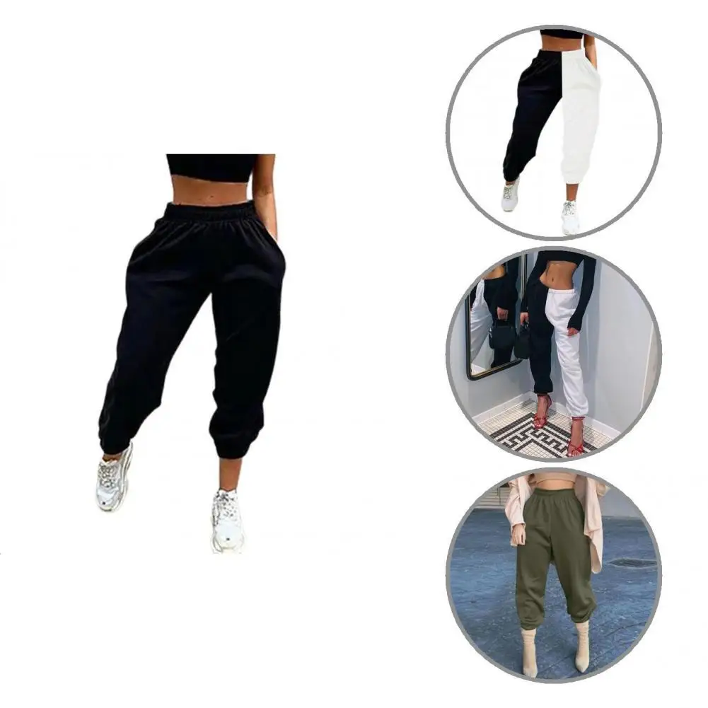 

Simple Sports Trousers Hip Hop Breathable Black White Patchwork Color Casual Pants Jogger Pants Women Pants
