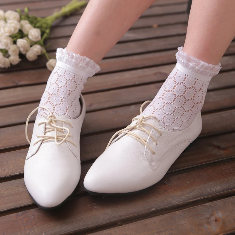 Модные сетчатые носки с цветами женские прозрачные тонкие короткие белые