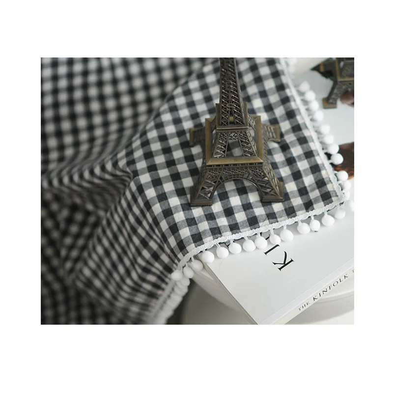

Cotton Linen Tassel Curtains Black White Plaid Window Hanging Blackout Drop Scene Curtains for Living Room Bedroom Home Textiles