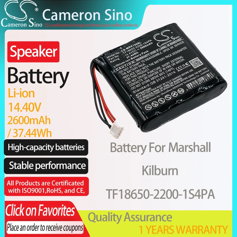 

CameronSino Battery for Marshall Kilburn fits Marshall TF18650-2200-1S4PA Speaker Battery 2600mAh/37.44Wh 14.40V Li-ion Black