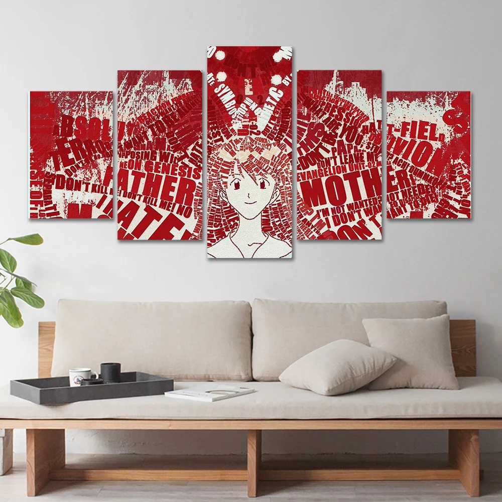 

Anime Asuka Langley Soryu 5 Piece Poster Pictures Home Decoration Paintings Canvas HD Prints Wall Art Modular Living Room
