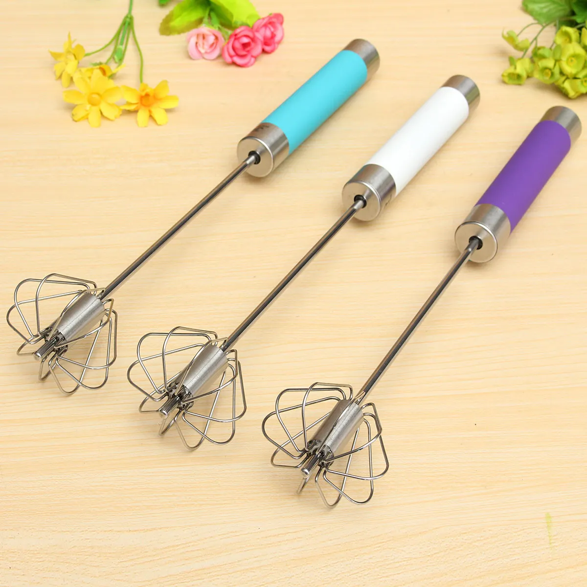 

1pcs Eggs Beater Stainless Steel Hand Push Down Auto Whisk Stirring Stirrer Apparatus Kitchen Cooking Tools 2015 New
