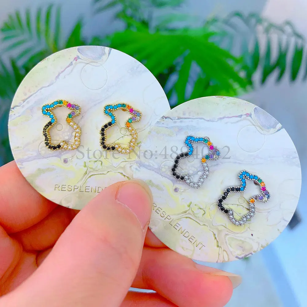 Женские Модные циркониевые классические серьги гвоздики с медведем и жемчугом