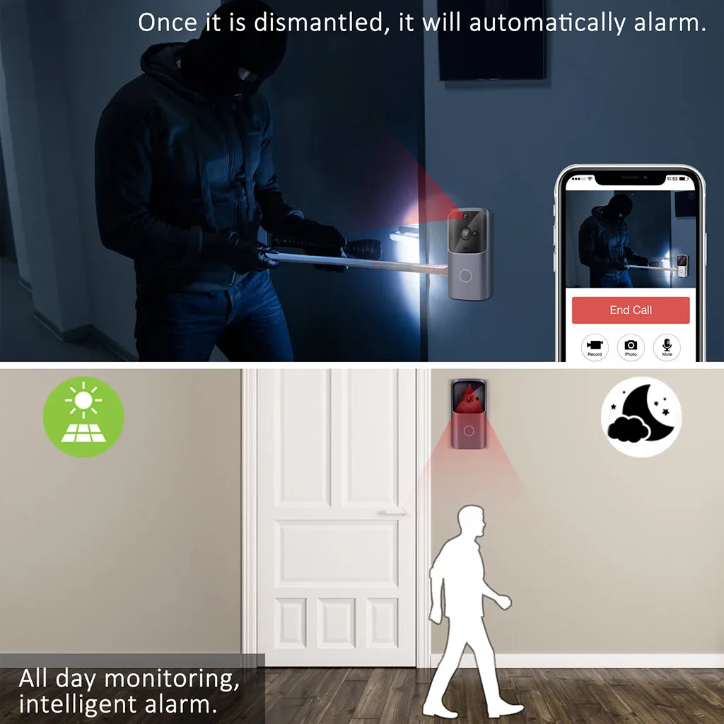 

New Wireless WiFi DoorBell Smart Video Phone Visual Intercom Door Bell Secure Camera Monitor 720P HD Cloud APP Remote Record