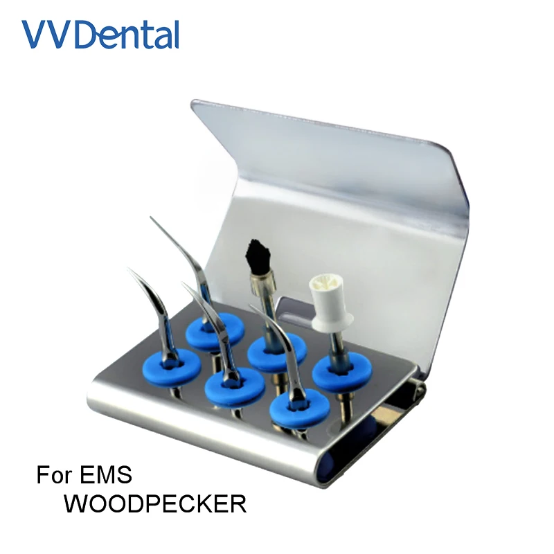 

VV DENTAL Outlet Store набор наконечников для ультразвукового скалера, набор для накипи и полировки, серебряный, совместимый с магнитным/Woodpecker