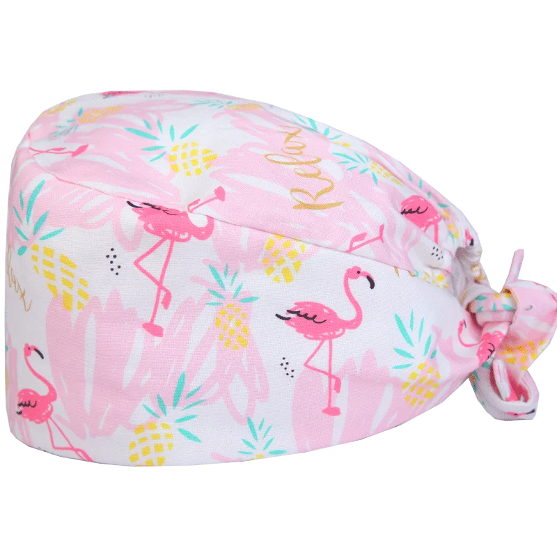 

Flamingo Pink Pattern Adjustable Scrubs Hat Men Women 100% Cotton Dental Nurse Working Cap Scrub Caps M91