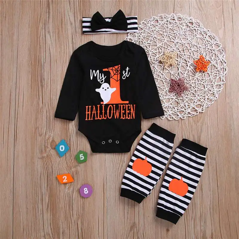 My 1st Хэллоуин с буквенным принтом Детский комбинезон для новорожденных комплект