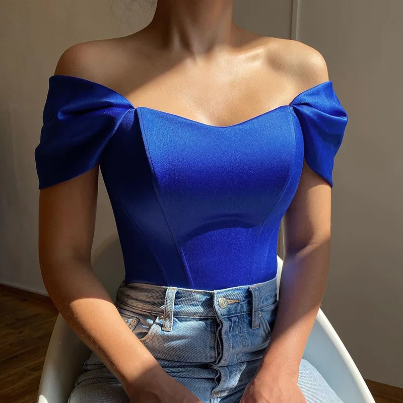 

Elegant Silk Satin Short Sleeve Corset Crop Top Summer Women Fashion Strapless Backless T Shirts Cropped Feminino Streetwear