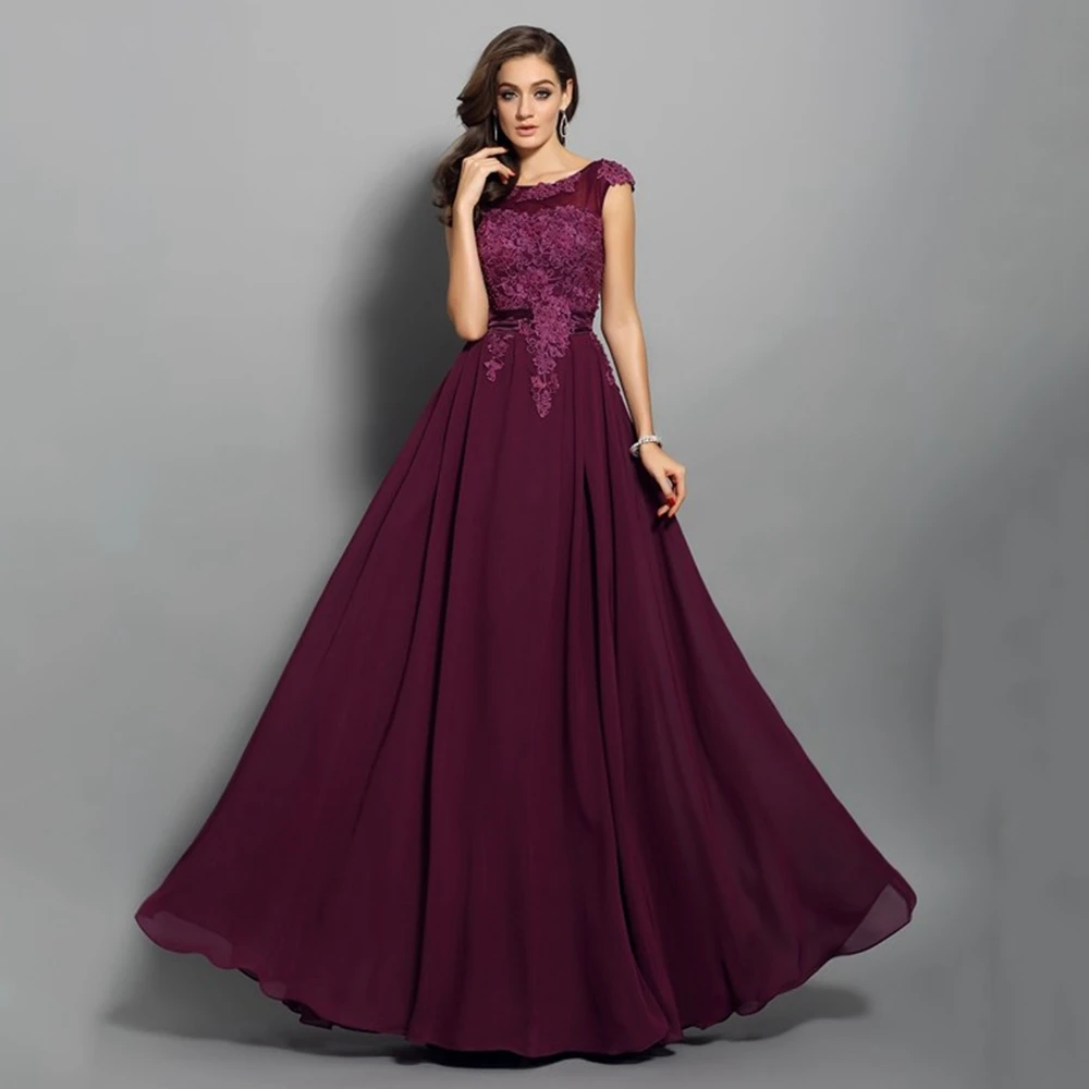 

Long Little O-neck Cap Sleeve Applique Chiffon Evening Dresses For Woman Floor Length Backless Draped Woman Prom Party Gown 2022