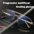 Модные многофокальные очки для чтения с переходом, мужские синие блокирующие УФ-защита, солнцезащитные очки для дальнозоркости, Ретро прозрачные очки с полным ободком, gafas