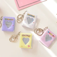 16pcs mini pockets photos sticker card bag photo album keychain purple hollow love picture holder portable key rings 1 inches