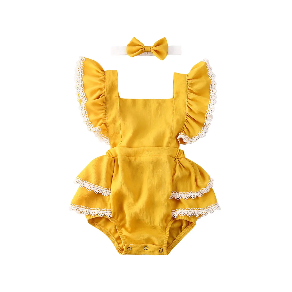 2020 Детская летняя одежда для новорожденных девочек гофрированные боди кружевные