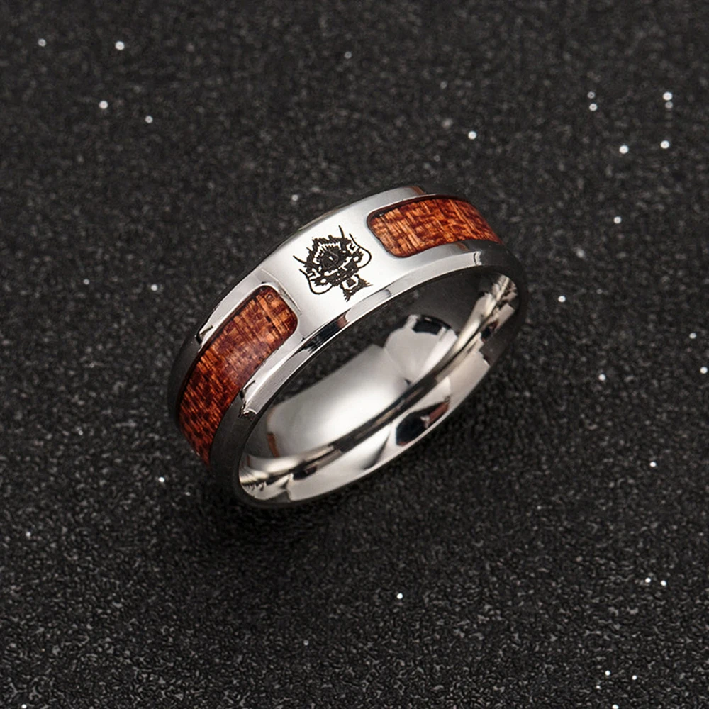 

8mm Koa Nature Wood Inlay Stainless Steel Ring for Men Wedding Band Life Tree Engraving Polished Shiny Comfort Fit