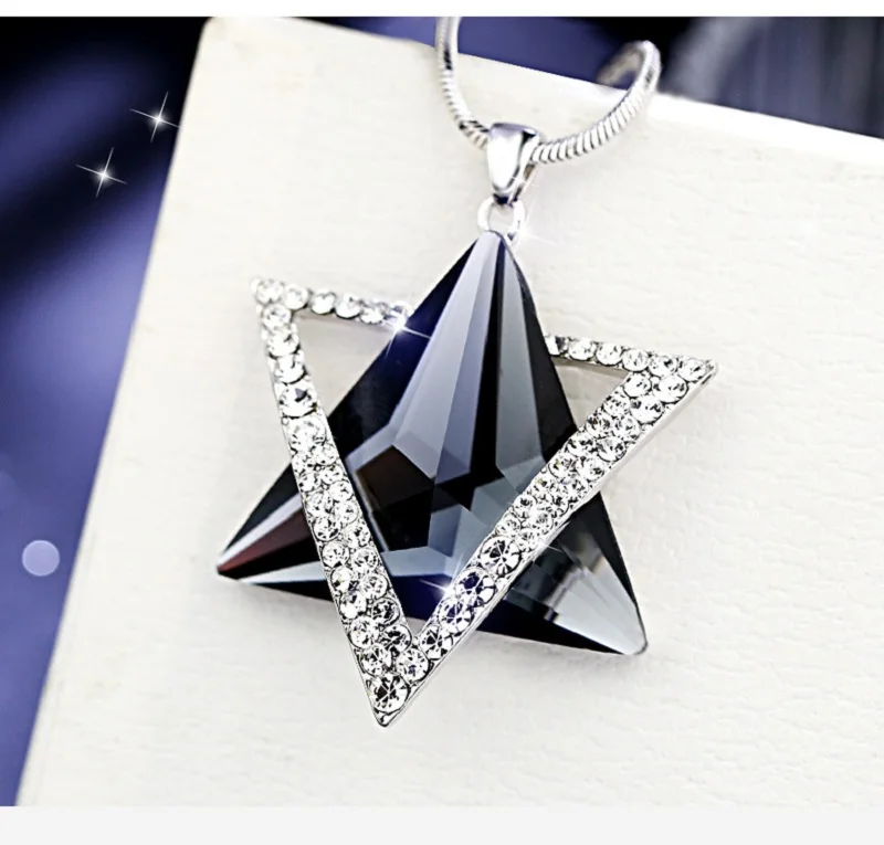 Collier avec pendentif en cristal bleu  Triangle géométrique à la mode coréenne  étoile à Six