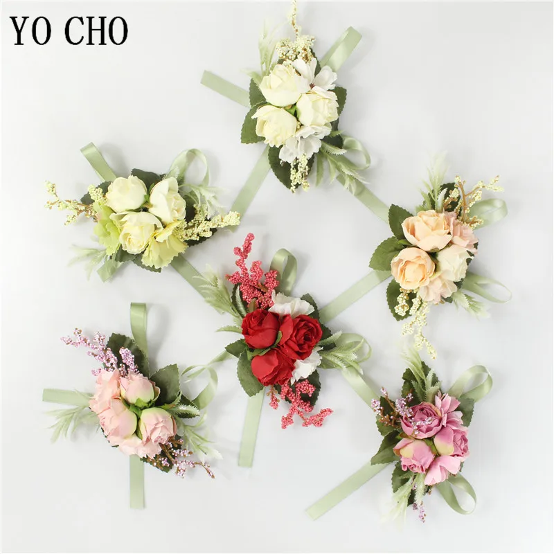 YO CHO Corsage искусственный цветок свадебная бутоньерка шелковые розы Мужская Брошь