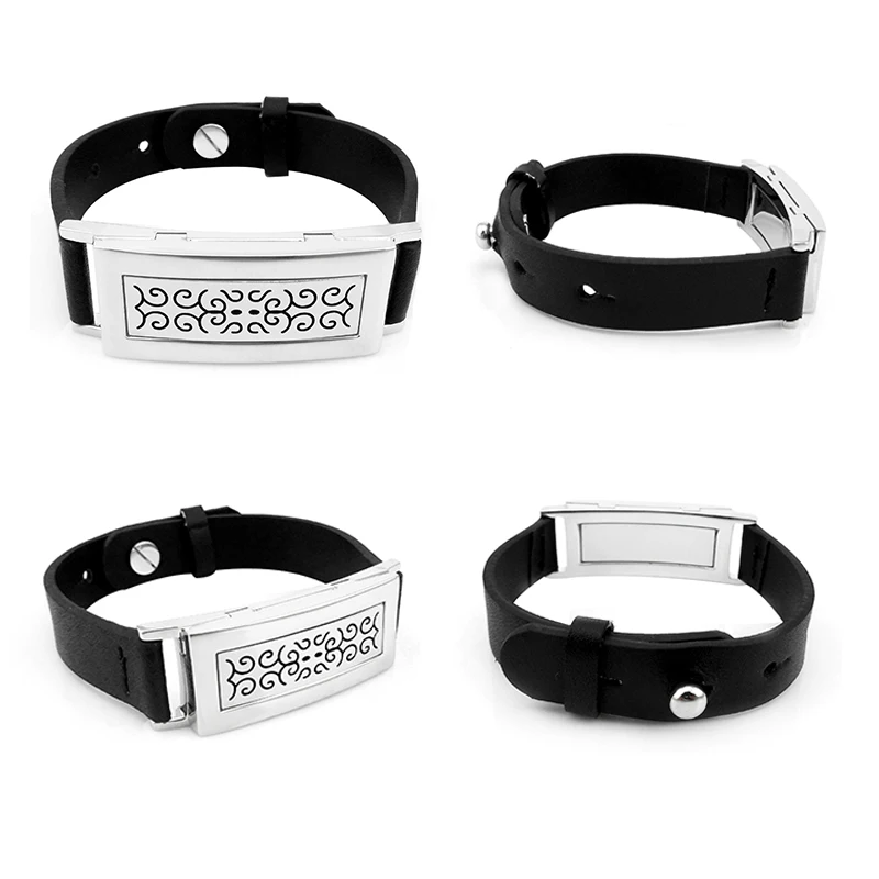 Прямоугольник 50*17 мм черный браслет из натуральной кожи нержавеющая сталь