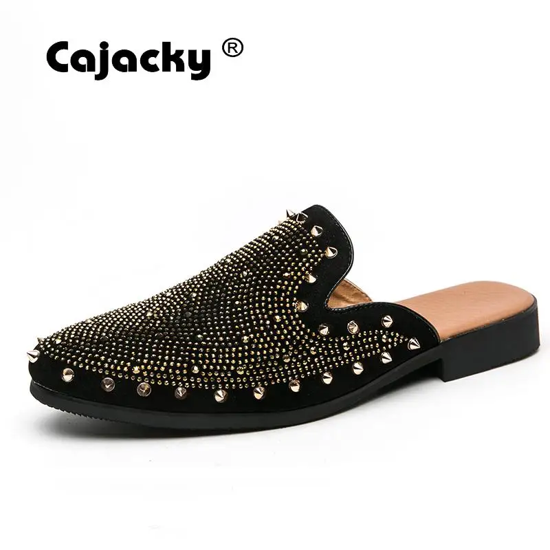 Модные мужские лоферы с заклепками Большие размеры Шлепанцы для взрослых Летняя