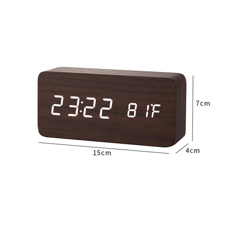 

2021USB/AAA Clocks LED Wooden Alarm Clock Watch Table Voice Control Digital Wood Despertador Electronic Desktop Table Decor