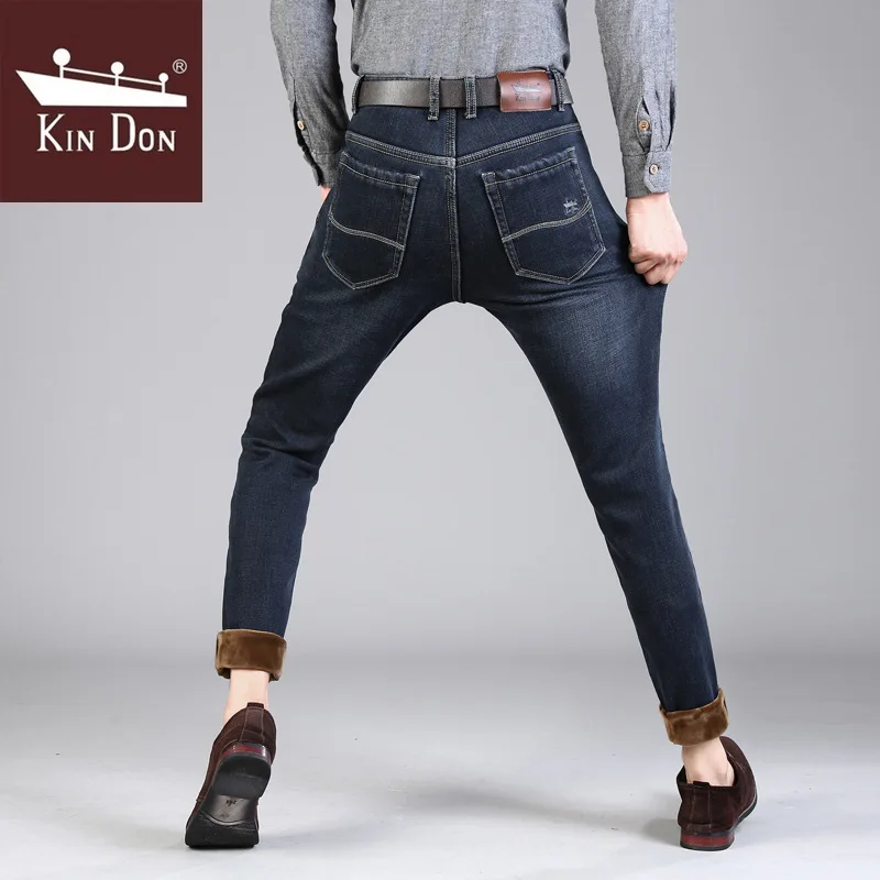 

New Winter Men's Fitted Straight Slim Jeans Brand Denim Pants Men Fleece Thick Warm Cotton Stretch Denim Jeans