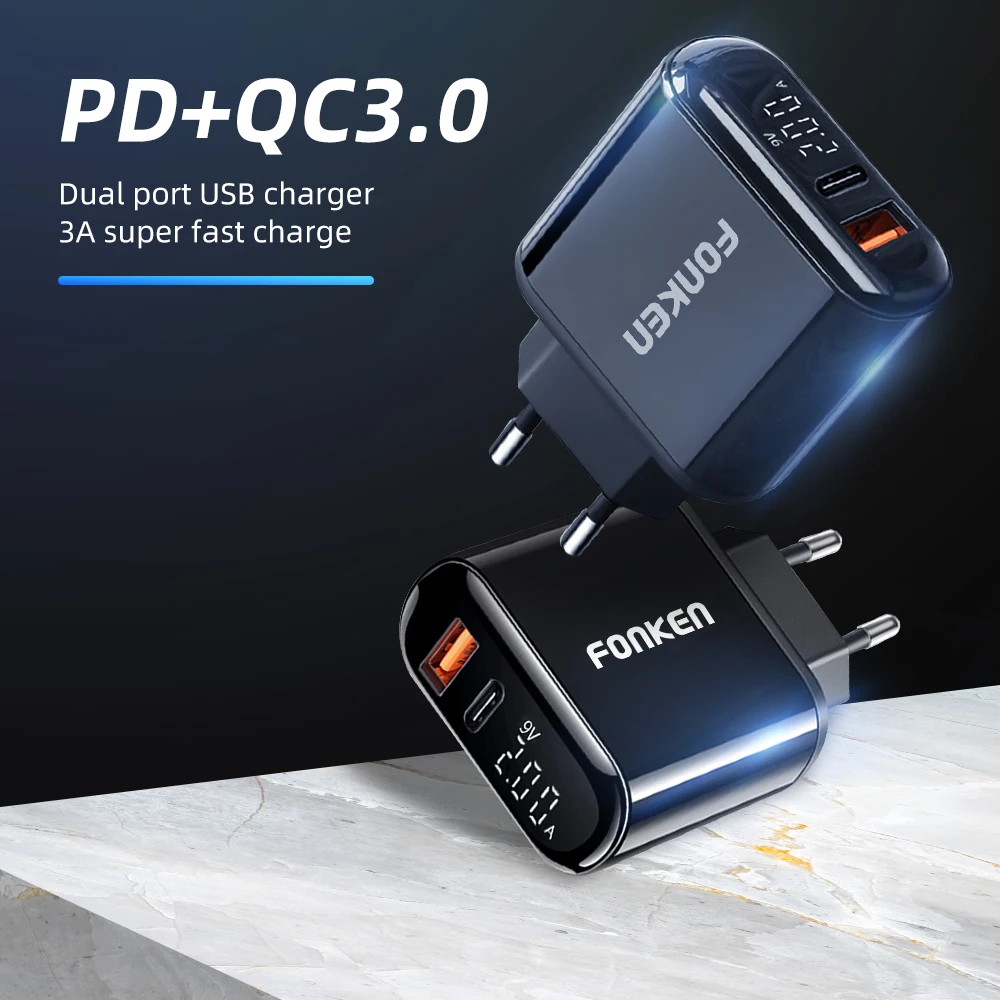 Зарядное устройство FONKEN 18 Вт QC 3 0 USB Type C|Зарядные устройства для телефонов| |
