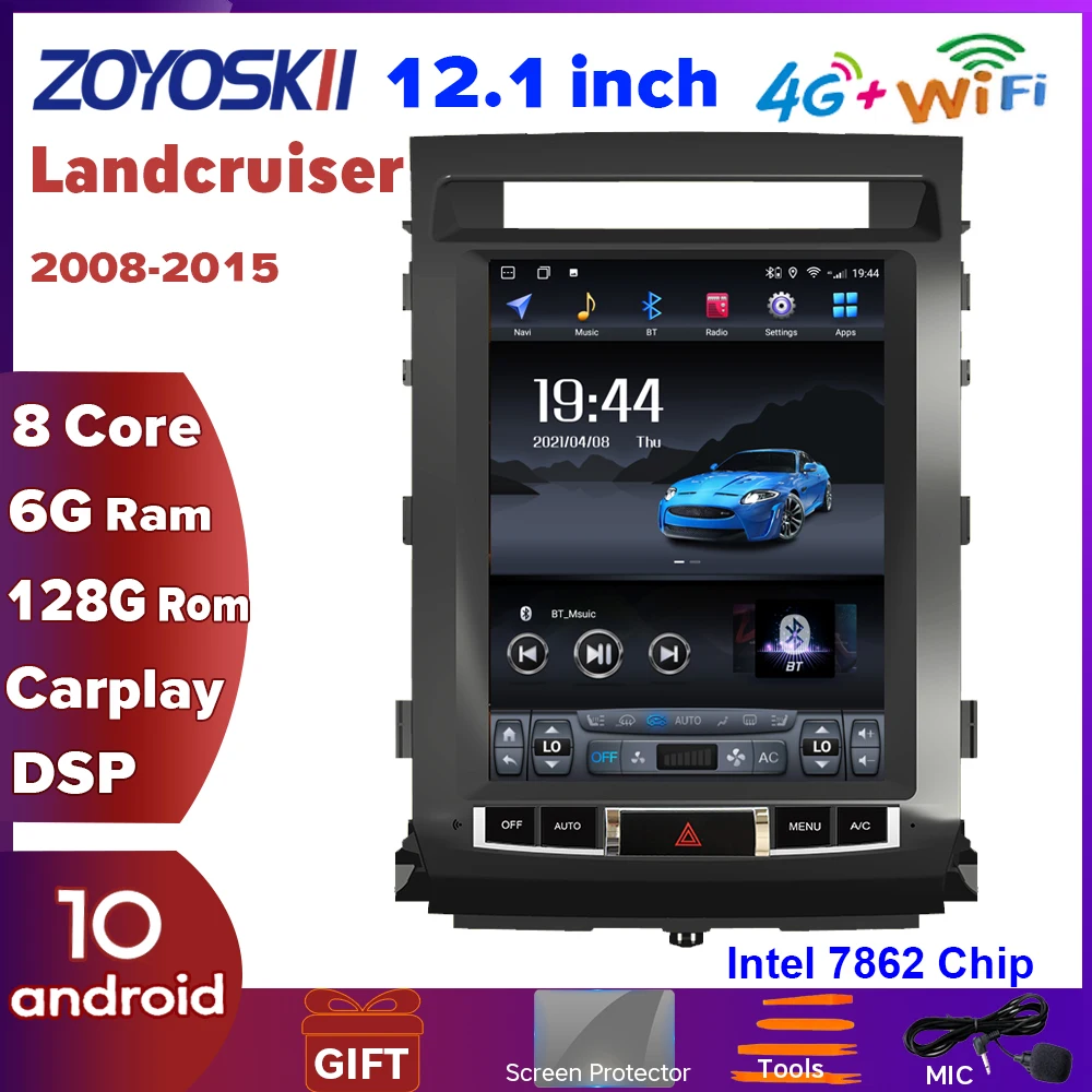 ZOYOSKII Android 12 1 дюймов для Toyota Land Cruiser LC200 сенсорный экран в стиле Tesla автомобильное