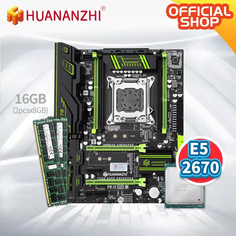 HUANANZHI-placa base X79 GREEN 2,49 X79, con Intel XEON E5 2670, con 2x8G DDR3 RECC, conjunto de memoria, SATA 3,0, USB3.0